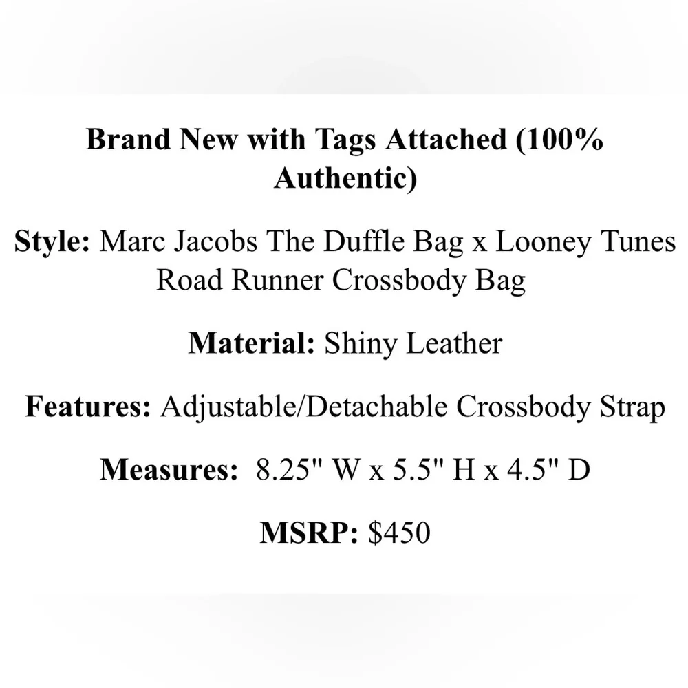 🌷Marc Jacobs X Looney Tunes Collaboration Road Runner Limited Edition Bag - Picture 5 of 6